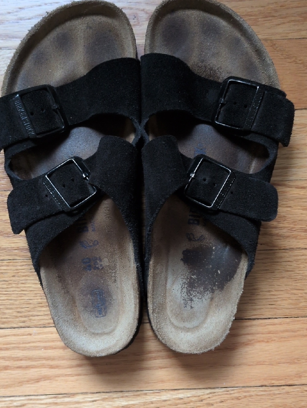 Birkenstock Black Suede Soft Footbed Slide Sandal